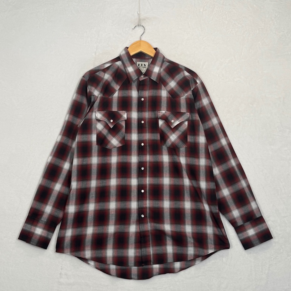 Ely Cattleman Red Plaid Western Pearl Snap Shirt Large